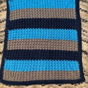 Blue and Gray Striped Crochet Blanket